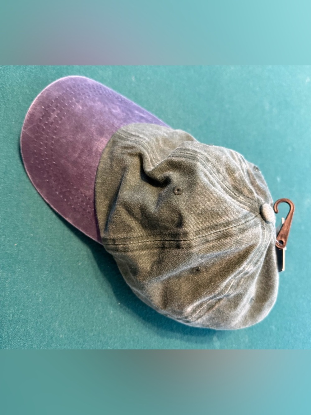 Washed Green and Navy Cotton Baseball Cap